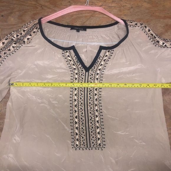NANETTE LEPORE Beaded Blouse Silk Tan Black Bohemian Top*, Sz Large, MSRP $298 - Picture 8 of 10